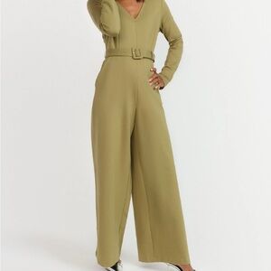 Olive Green Belted Jumpsuit